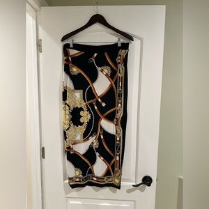 Cache Black and Gold Patterned Pencil Skirt